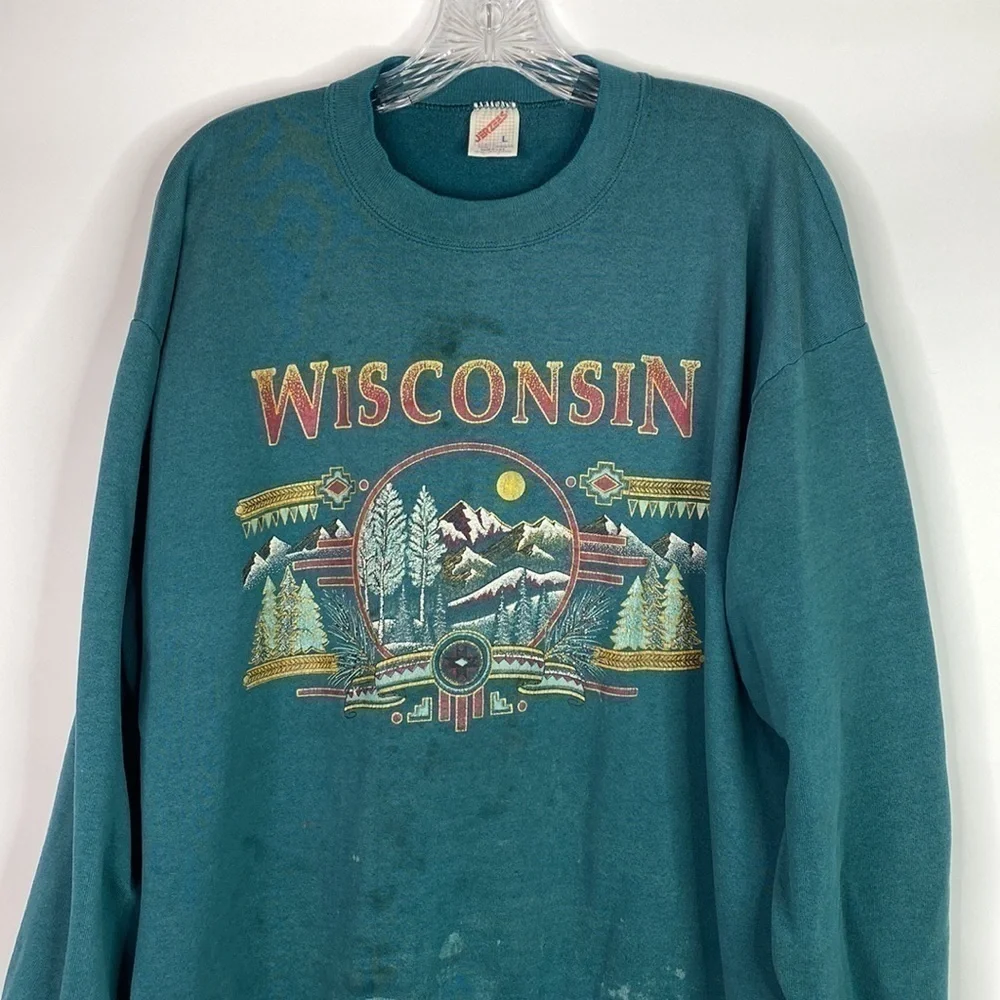 Vintage Jerzees Wisconsin Green Crewneck Sweatshirt Size Large Grunge
